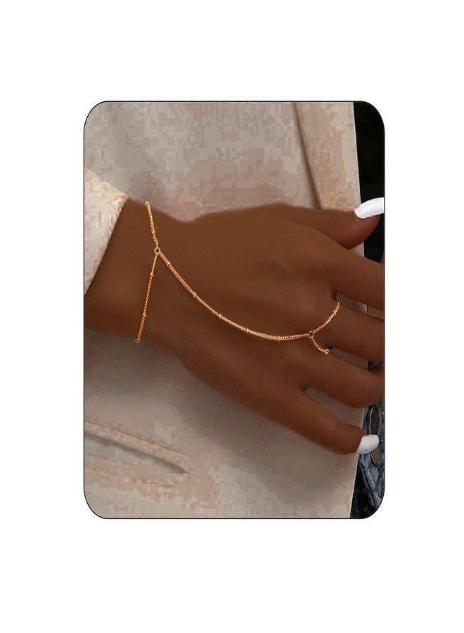 REHANDLE Gold Hand Chain for Women - 14K Plated Ring Chain Jewelry, Beaded Bracelet, Dainty Hand Bracelets - Image 1